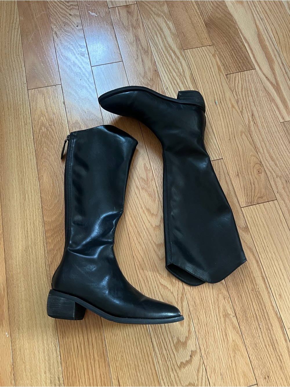 Vintage Black Leather Knee High Boots
